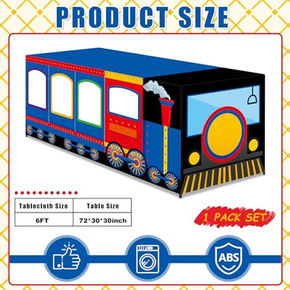 6 Ft Train Tablecloths Birthday Party Decorations Railroad Table Cover Washable Fabric Polyester Supplies Vehicles Rectangle Table Covers Protector for Transportation Birthday Party Decorations - style: Train