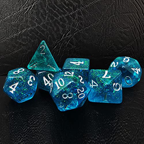 Bescon Blue Shimmery Dice Set, Polyhedral RPG Game 7-dice Set in Brick Box Packing - color: Blue Shimmery Rpg Set