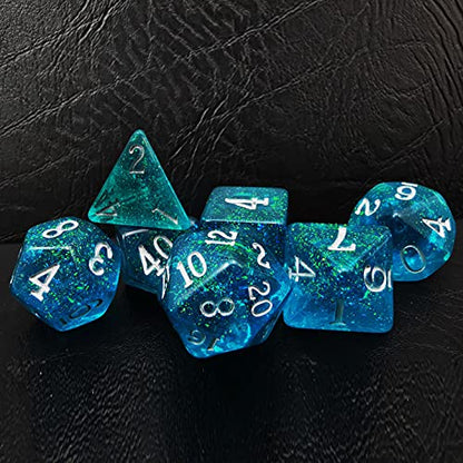 Bescon Blue Shimmery Dice Set, Polyhedral RPG Game 7-dice Set in Brick Box Packing - color: Blue Shimmery Rpg Set
