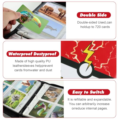 Trading Card Binder, 4 Pockets 400 Cards Holder Collector Album with 50 Removable Sleeves Compatible with Pokemon Cards Football Baseball Card Game Sports Cards Red - size: 400 Cards