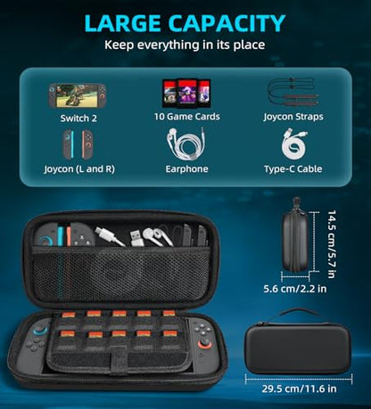 TiMOVO Carrying Case Compatible with Nintendo Switch 2, Black | Travel Carry Case, 10 Game Cartridges & Pocket, Protective Portable Hard Shell Pouch, For Console & Accessories - color: Black