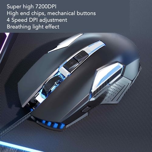 Sxhlseller RGB Gaming Mouse, Multifunction Ergonomic Wired Optical with Programmable Buttons and Backlight, 7200 DPI for Gaming, Work (Black)