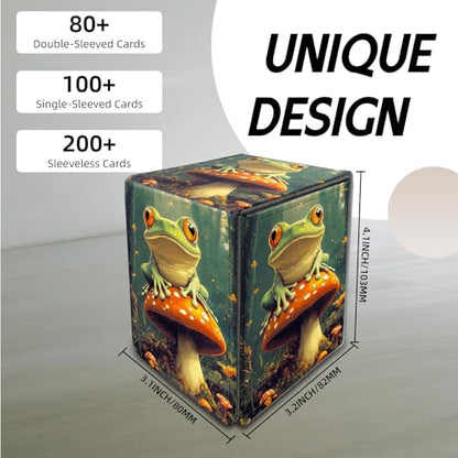 for MTG Deck Box, Trading Card Storage Case Holds 100+ Sleeved Cards, Frog on Red Mushroom Magnetic Closure Durable Deck Holder for Magic The Gathering, TCG & Commander - color: Frog on Red Mushroom