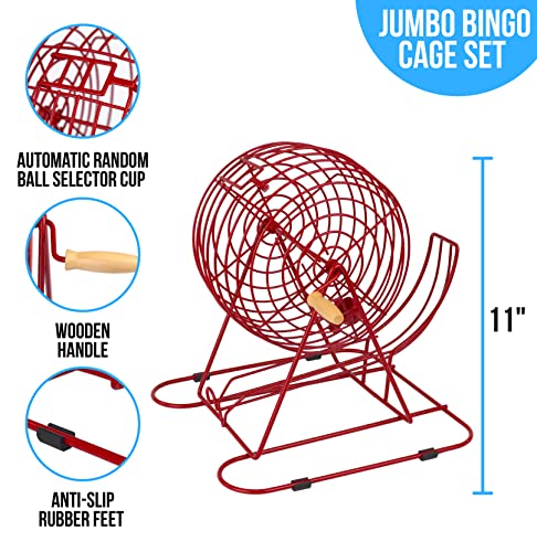 Regal Bingo Red Professional Bingo Game Set with 11" Wheel Cage, 75 Bingo Balls, Master Board, 18 Bingo Cards & 25 Jumbo Reusable Cards, and Colorful Chips - Bingo Games for Adults Large Group - color: Professional Red