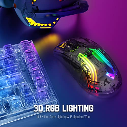 Wireless Gaming Mouse PC Transparent Shell Computer Mice with Dual Mode BT5.0/2.4G,PixArt Chip 3D RGB Lighting,Ergonomic 7 Buttons,Rechargeable Mute Mouse for PC Laptop Tablet PS4 PS5 Xbox one - color: Black