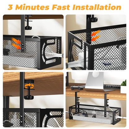 Under Desk Cable Management Tray, 15.7'' No Drill Steel Desk Cable Organizers, Wire Management Tray Cable Management Rack (2 Packs-Black) - color: 2 Packs-15.7"-Black