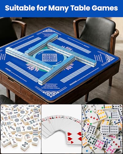 Mahjong Mat for Table, 32.4×32.4 Non-Slip Rubber Mahjong Mats with 2026 Mahjong Card, Neoprene Mah Jong Mat with Carrying Bag for Poker, Board Games,Dominoes,Cards & Tile Games - color: Blue