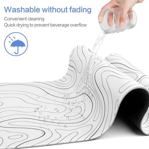 Gaming Mouse Pad Large 31.5 x 11.8in Topographic Keyboard Pad Mouse Pad for Non-Slip Base and Stitched Edge, Extended Desk Pad XL Keyboard Desk Mat (White) - color: White