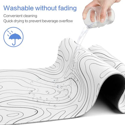 Gaming Mouse Pad Large 31.5 x 11.8in Topographic Keyboard Pad Mouse Pad for Non-Slip Base and Stitched Edge, Extended Desk Pad XL Keyboard Desk Mat (White) - color: White