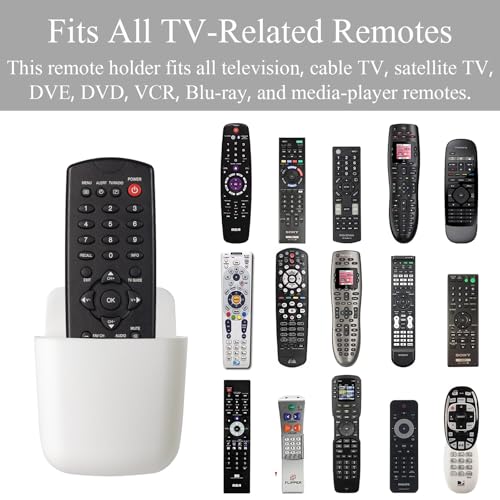 noonebutyou 3 Pcs Remote Control Holder Wall Mount Self Adhesive Remote Case Hole-Free Storage Organizer Wall Pencil Holder Phone Charging for Home Office School(White) - color: White