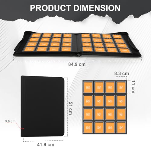 16 Pocket Toploader Binder,Holds 640 TopLoaders (16Black) | Top Loader Binder for 3" x 4"Rigid Cards,Sleeves Card Collection Binder,20 Double Sided Pages with Trading & Sports Holder - color: 16Black