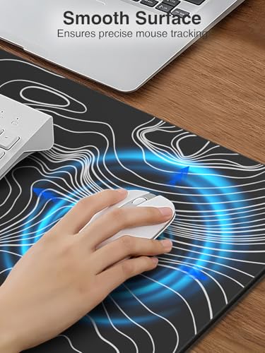Wireless Charging Mouse Pad, 31.5"x15.8" Large Desk Mat, Smooth Glide | Waterproof Mousepad, Stitched Edge, Non-Slip Rubber Base, Desk Pad Computer Keyboard Mat, No Adapter - color: Black-31.5"x15.8"-Contour