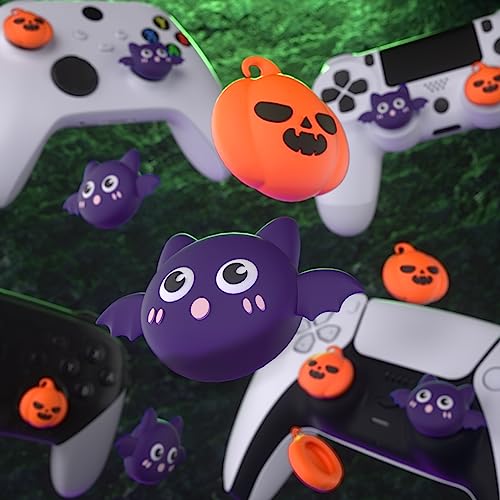 PlayVital Halloween Thumb Grip Caps for Nintendo Switch 2 Pro, Switch Pro Controller, Joystick Caps Cover for ps5, Edge, ps4, Xbox Series X/S, Xbox One, Elite Series 2 Controller - Pumpkin Bat - color: Pumpkin Bat