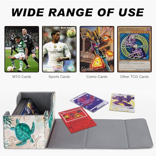 Magnetic Closure TCG Deck Box Portable Card Holder Trading Card Deck Box | PU Leather Collectible Card Case Game Trading Card Deck Box Storage Scratch Resistant Lining, Green Turtle - color: Green Turtle
