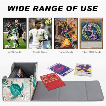 Magnetic Closure TCG Deck Box Portable Card Holder Trading Card Deck Box | PU Leather Collectible Card Case Game Trading Card Deck Box Storage Scratch Resistant Lining, Green Turtle - color: Green Turtle