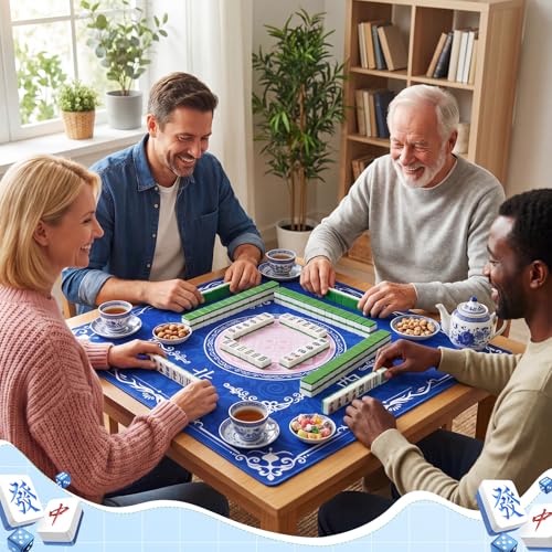 Thenshop Mahjong Mat Thickened Anti-Slip Game Mat with Drawstring Carrying Bag, 31.5" x 31.5" Waterproof Noise-reducing Table Cover for Mahjong, Poker, Card Games, Dominoes (Classic Style) - style: Classic