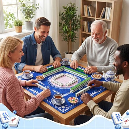 Thenshop Mahjong Mat Thickened Anti-Slip Game Mat with Drawstring Carrying Bag, 31.5" x 31.5" Waterproof Noise-reducing Table Cover for Mahjong, Poker, Card Games, Dominoes (Classic Style) - style: Classic