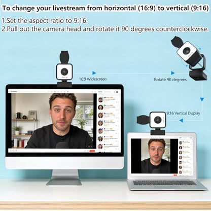 4K USB Webcam with Dual Microphones, 9X Hybrid Zoom, Auto Light Correction, 86° Wide Angle for Video Conferencing, Live Streaming, Remote Work, Compatible with PC Desktop Laptop