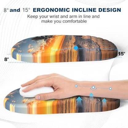Ergonomic Mouse Pad and Keyboard Wrist Rest with Massage Design, Space-Saving Mouse Pad Wrist Support, Memory Foam Wrist Rest with Non-Slip PU Base for Computer Desk, Beach - color: Massage03-beach