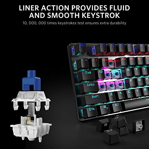 Mechanical Gaming Keyboard, Fantastic LED Rainbow Backlit Wired Keyboard, Full Anti-Ghosting Keys, with Quick-Response Blue Switches and Multimedia Control for PC and Desktop Computer