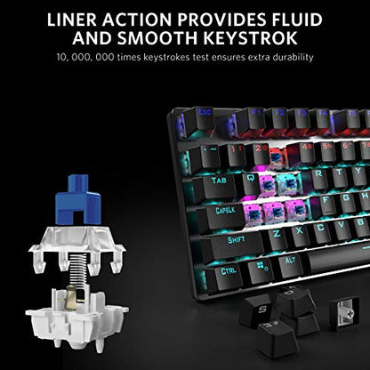 Mechanical Gaming Keyboard, Fantastic LED Rainbow Backlit Wired Keyboard, Full Anti-Ghosting Keys, with Quick-Response Blue Switches and Multimedia Control for PC and Desktop Computer