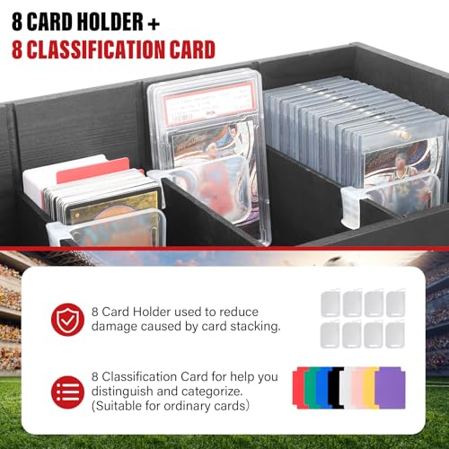 5-Tier Trading Card Display,Large Capacity Card Display Stand with 8-Row Storage & 8 Stoppers + Dividers,Wooden Graded Card Display Holds 200+ PSA BGS SGC Slabs for Sports Card and Game Card Collection - size: 25.7*10.6*16.2in
