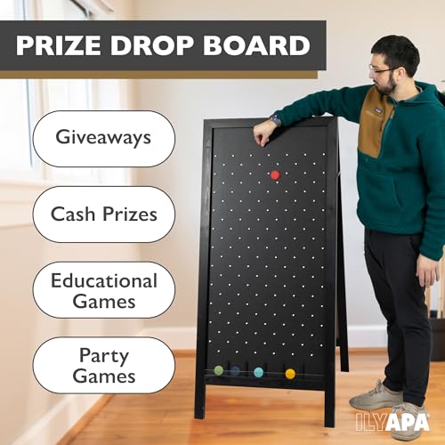 Ilyapa Prize Drop Board, 28x57 in - Penny Drop Game, Chalkboard Sign | Wooden A-Frame Chalkboard Sign, Includes 20 Coin Drop Discs & Eraser - For Trade Shows & Events - color: Black, size: 28x57