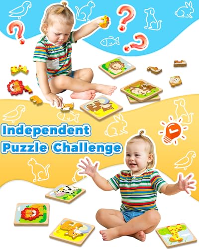 Benresive Wooden Toddler Puzzles, Montessori Toddler Toys for 1 2 Year Old | 12 Pcs Puzzles, 1 2 3 Year Old Girl Boy Great Gifts, Learning Educational Preschool Bolck Toys for 1 2 3 Year Old - style: 12 PCS