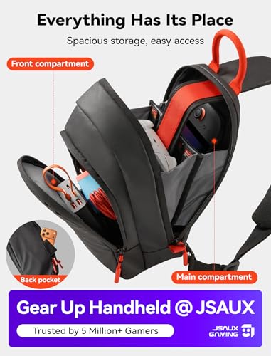 JSAUX Sling Bag for Switch 2, ROG Xbox Ally X, Steam Deck, Protective Crossbody Travel Case for Handheld Console and Accessories with Joystick Guard Design, Large Capacity, 3 Compartments