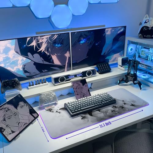 JMIYAV White Gaming Mouse Pad RGB Mousepad Non-Slip Rubber Base Extra Large Cool XL XXL Computer Desk Pad Gaming Accessories LED Light Up Extended Big Mouse Pad for Gamer Inkwing Butterflies - color: Inkwing Butterflies