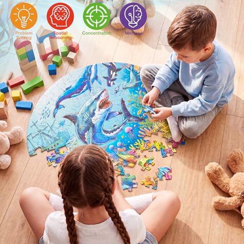 Civaner 70 Pieces Floor Puzzles Round Large Puzzles for Kids Ages 3-5 5-8 Jumbo Jigsaw Puzzle Educational Gifts for Toddlers Girls Boys Baby Shower Holiday Birthday(Ocean) - style: Ocean