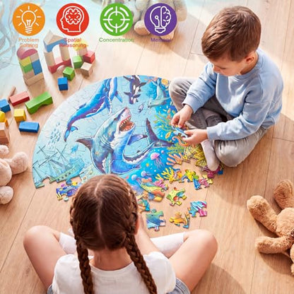 Civaner 70 Pieces Floor Puzzles Round Large Puzzles for Kids Ages 3-5 5-8 Jumbo Jigsaw Puzzle Educational Gifts for Toddlers Girls Boys Baby Shower Holiday Birthday(Ocean) - style: Ocean