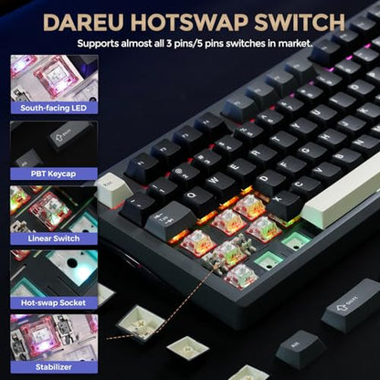 DAREU FLEX75 Gasket Wireless Mechanical Keyboard with Knob | Tri-mode,Hot Swap,75% Custom Gaming Keyboard with PBT Keycaps,RGB Backlit for Mac/Win - color: Black&Grey