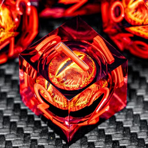 ARUOHHA DND Resin Dice Gazes Eye Dice Red Liquid Core Flaming RPG Sharp Edged Dice Set with Gift Box, Polyhedral D and D Dice Set Compatible with Dungeons Dragons Role Playing Game D20 D6 - color: Sl01-red