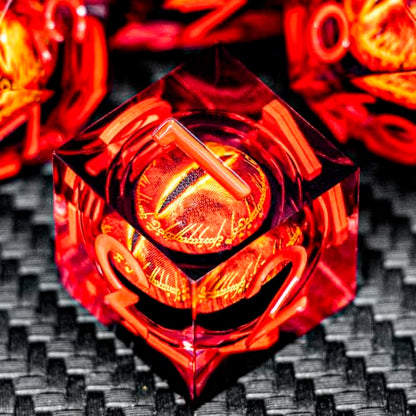 ARUOHHA DND Resin Dice Gazes Eye Dice Red Liquid Core Flaming RPG Sharp Edged Dice Set with Gift Box, Polyhedral D and D Dice Set Compatible with Dungeons Dragons Role Playing Game D20 D6 - color: Sl01-red
