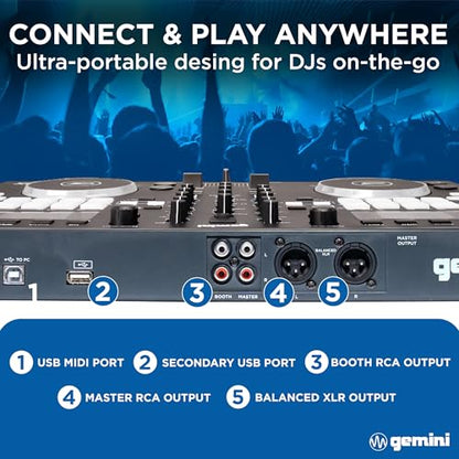 Gemini Sound GMX Versatile DJ Controller & Media Player - Compact USB/MIDI System with VirtualDJ LE, Ideal for Mobile DJs & Live Performances
