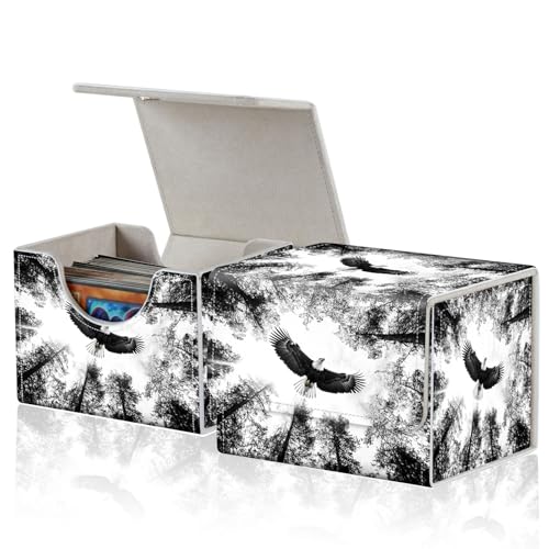 for MTG Commander Deck Box,Card Deck Box for Trading Yugioh MTG,Fits 100 Double Sleeved Cards,PU Leather Strong Magnet Case for Magic Commander TCG CCG,Black Eagle Forest - color: Black Eagle Forest