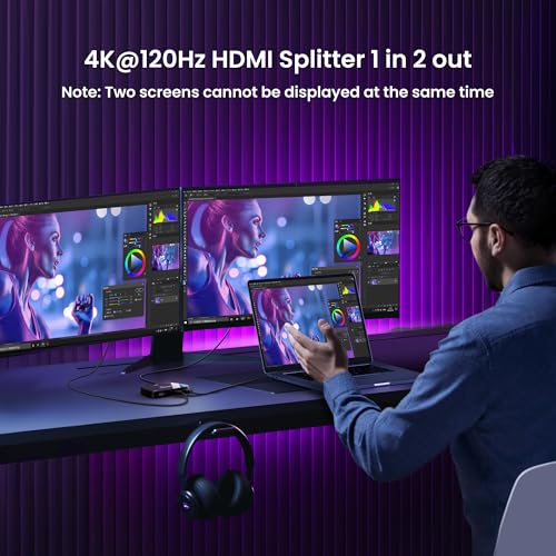 NEWCARE HDMI 2.1 Switch 2 in 1 Out with 2.6ft 8K Cable, HDMI Switcher 4K@120Hz, Bi-Directional HDMI Splitter Supports 8K@60Hz HDR10+ 3D Dolby VRR HDCP2.3 for TV PS5 Xbox Laptop Projector