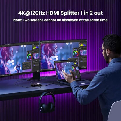 NEWCARE HDMI 2.1 Switch 2 in 1 Out with 2.6ft 8K Cable, HDMI Switcher 4K@120Hz, Bi-Directional HDMI Splitter Supports 8K@60Hz HDR10+ 3D Dolby VRR HDCP2.3 for TV PS5 Xbox Laptop Projector