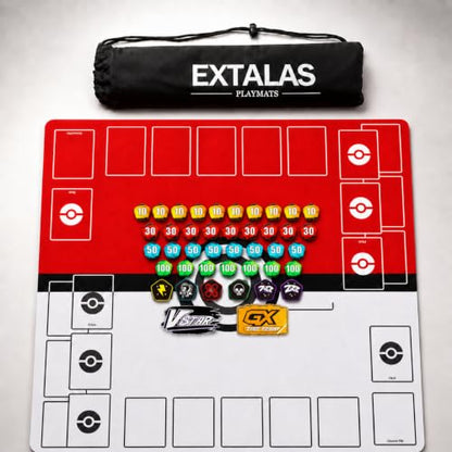 Playmat for Trading Card Game – 2-Player Trainer Mat with 37 Damage Counters and Professional Storage Bag - color: New Damage Counters