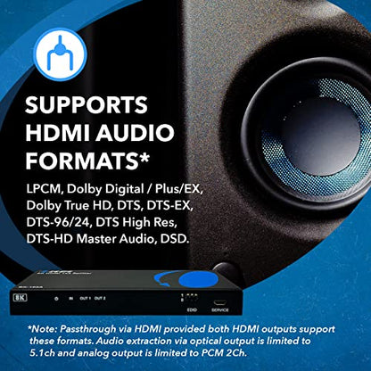 OREI 8K HDMI Splitter 1 X 2, Duplicate with Audio Extractor UltraHD Supports Upto 4K @ 120Hz IR EDID HDCP 2.3 - (BK-102A) (1x2 - Audio Out) | OREI 8K HDMI Splitter 1x2, Duplicate with Audio Extractor (1x2 - Audio Out) - Up to 4K@120Hz, IR, EDID, HDCP 2.3