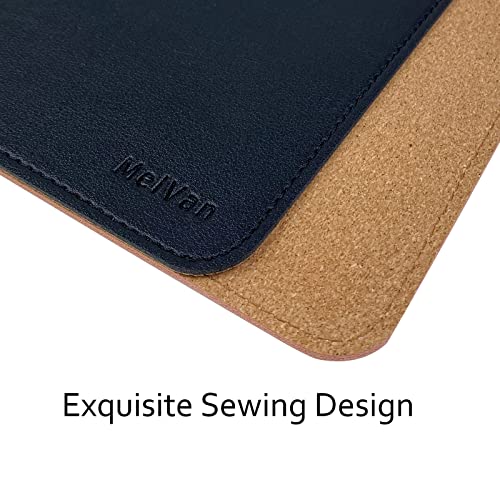 MelVan PU Leather Mouse Pad with Stitched Edge, Wood Mousepad, Waterproof Gaming Mouse Pad Mat for Computers, Laptop, Office & Home, 10.2" x 8.3", 1 Pack (Black) - color: Black