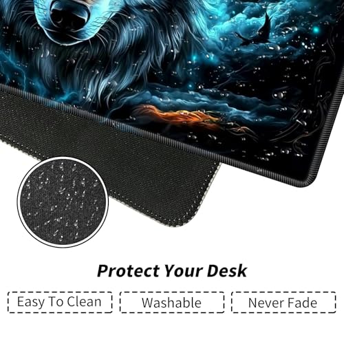 Wolf with Glowing Blue Eyes for MTG & TCG Playmat Mouse Pad,BFDHGQZC 24" x 14" Game Mat for MTG/RPG/CCG Trading Card Game Playmats Table Mat Perfect for Card Games Video Games Computer Office - color: Wolf With Glowing Blue Eyes