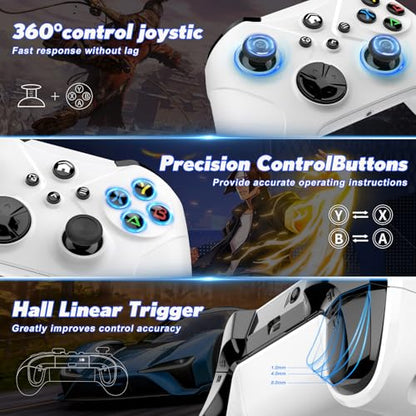 Xexvyrin Wireless Controller for X-box One, X-box Series X/S, PC, Switch, iOS, Android, LED Gaming Controller with TURBO, Macro Function, 6-Axis Gyro, 3.5mm Audio Jack, WiFi Connectivity (pure white) - color: Pure White