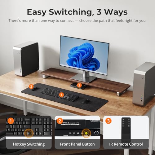 TESmart USB 3.0 HDMI KVM Switch 1 Monitor 2 Computers 4K@60Hz, L/R Audio & Microphone, 2 Port EDID Emulators, Hotkey Switching, Button Switching with Remote Switch and All Input Cables - size: USB 3.0 for 2 computers 1 monitor