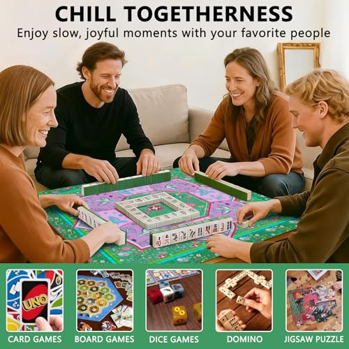 Mahjong Mat with Carrying Bag and 3 Dice, 31.5" X 31.5" Noise Reduction Mahjong Table Cover, Non Slip Gaming Mat for Board Tile Games Poker Card Dominoes, Mahjong Gifts for Women Mahjong Accessories - color: A0203