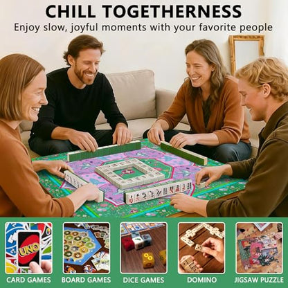 Mahjong Mat with Carrying Bag and 3 Dice, 31.5" X 31.5" Noise Reduction Mahjong Table Cover, Non Slip Gaming Mat for Board Tile Games Poker Card Dominoes, Mahjong Gifts for Women Mahjong Accessories - color: A0203