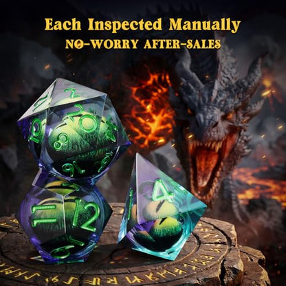 MoKo Liquid Core DND Dice Set 7PCS, Green | Sharp Edge Resin Polyhedral, D20 D12 D10 D8 D6 D4 D%, Gift Box Included, Compatible with Dungeons and Dragons RPG - color: 1 - Green