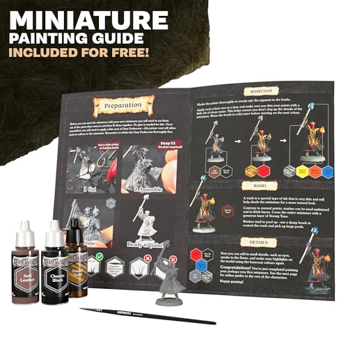 The Army Painter, GameMaster Adventure Starter Set, 15 x 18 ml | Acrilici Warpaints Fanatic, incl. 1 primer a pennello, 5 miniature gratuite e 1 pennello, per Warhammer - color: Adventure Starter Paint Set