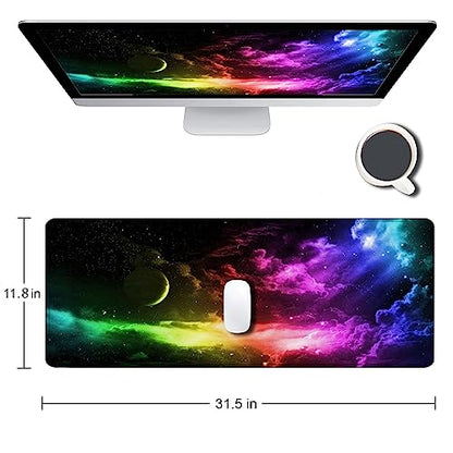 Mouse Pad Gaming, Large Mouse Pads for Desk, Keyboard Mouse Mat Desk Pad, Non-Slip Rubber Base with Stitched Edges Mousepad, 31.5x11.8in Colorful Galaxy - color: 09 Colorful Galaxy